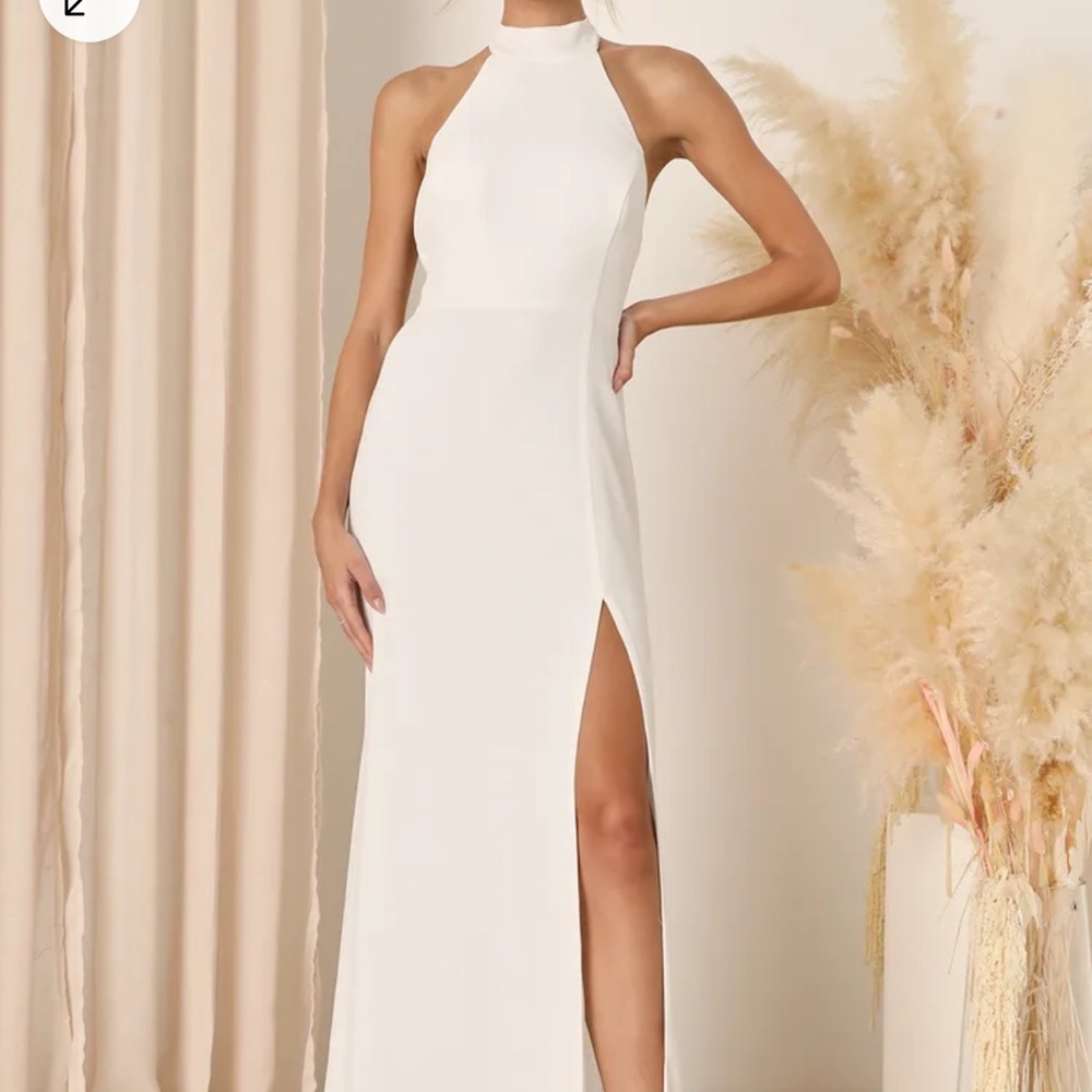 Lulu’s Captured Your Heart White Halter Maxi Dress